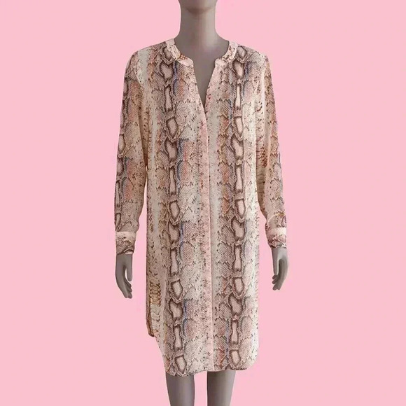 Beige Pink Snake Print Bikini Cover Up‎ Shirt Dress - Size Medium - Picture 1 of 4